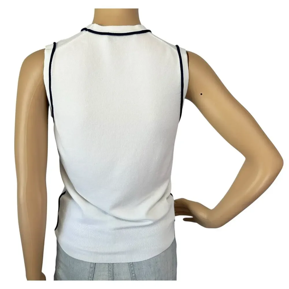 Zara Contrast Trim Sweater Tank Top White Black Knit Size S